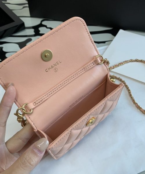 1:1 Replica Chanel CO-CO Wallet On Chain 10cm/3.9in Gold Hardware For Women White