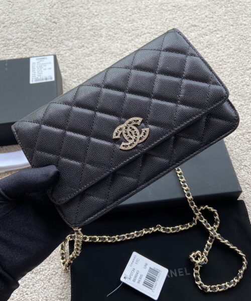 Chanel CO-CO Wallet On Chain 20cm/7.9in Gold Hardware For Women Black