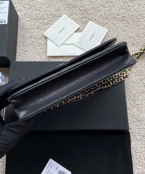 1:1 Replica Chanel CO-CO Wallet On Chain 20cm/7.9in Gold Hardware For Women Black