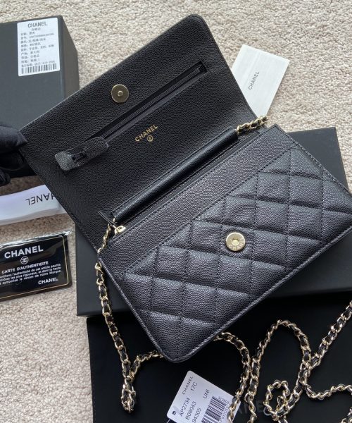 1:1 Replica Chanel CO-CO Wallet On Chain 20cm/7.9in Gold Hardware For Women Black