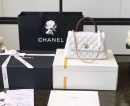 [REP 1:1] Chanel Coco Handle Quilted Lizard Handle Bag 24cm Caviar Leather Gold Hardware Spring/Summer Act 1 Collection, White