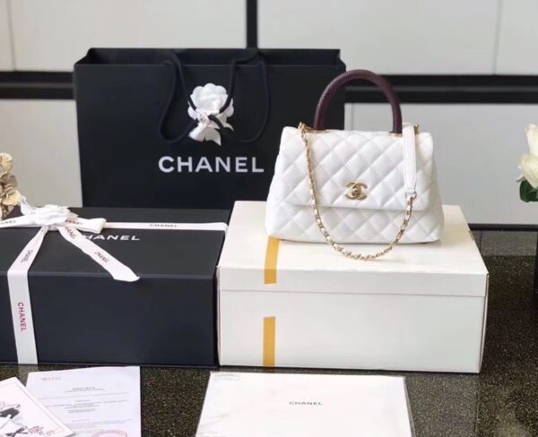 [REP 1:1] Chanel Coco Handle Quilted Lizard Handle Bag 24cm Caviar Leather Gold Hardware Spring/Summer Act 1 Collection, White