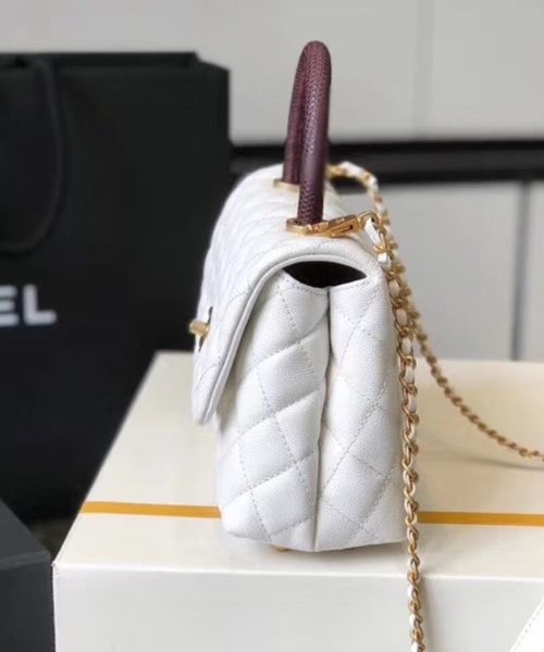 [REP 1:1] Chanel Coco Handle Quilted Lizard Handle Bag 24cm Caviar Leather Gold Hardware Spring/Summer Act 1 Collection, White