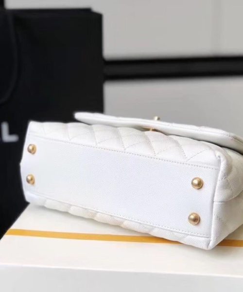 [REP 1:1] Chanel Coco Handle Quilted Lizard Handle Bag 24cm Caviar Leather Gold Hardware Spring/Summer Act 1 Collection, White