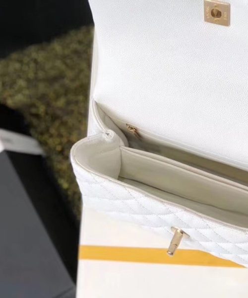 [REP 1:1] Chanel Coco Handle Quilted Lizard Handle Bag 24cm Caviar Leather Gold Hardware Spring/Summer Act 1 Collection, White