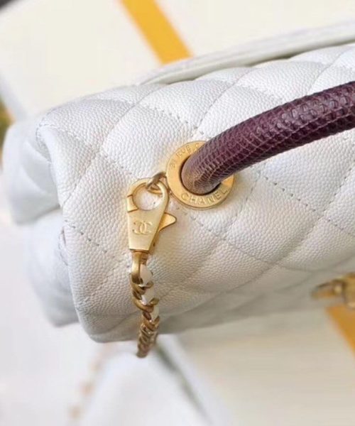 [REP 1:1] Chanel Coco Handle Quilted Lizard Handle Bag 24cm Caviar Leather Gold Hardware Spring/Summer Act 1 Collection, White