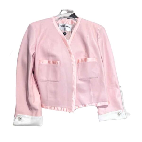 Chanel Cropped Neck Jacket Pink For Women