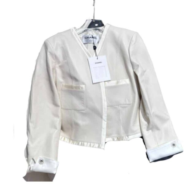 Chanel Cropped Neck Jacket White For Women