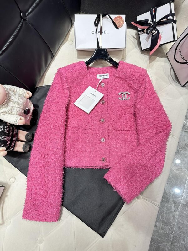 Chanel Croptop Tweed Jacket Pink For Women