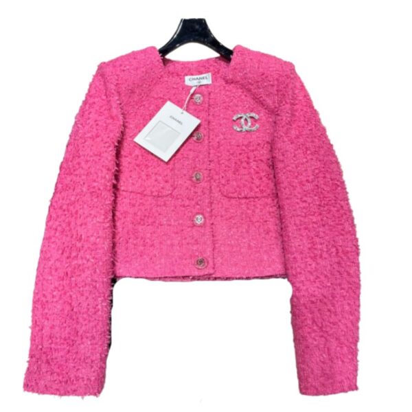 Chanel Croptop Tweed Jacket Pink For Women