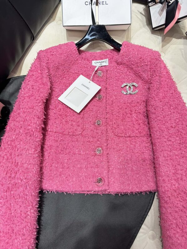 Chanel Croptop Tweed Jacket Pink For Women