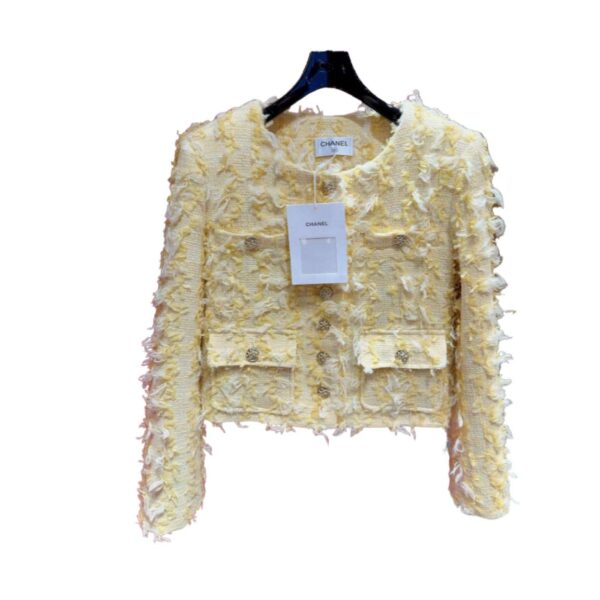 Chanel Custom Made Fabric Jacket Yellow For Women