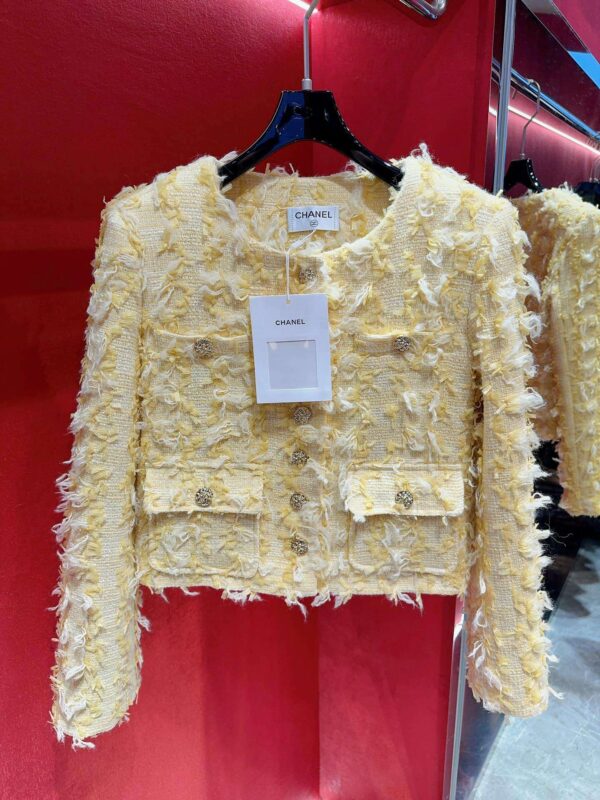Chanel Custom Made Fabric Jacket Yellow For Women