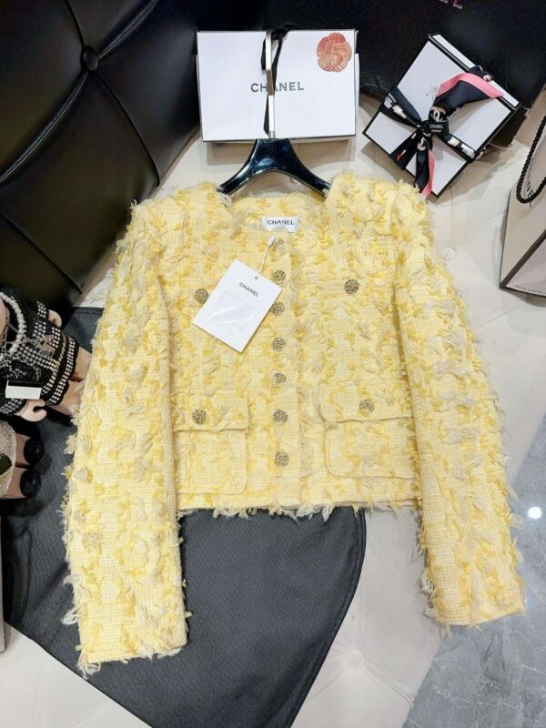 Chanel Custom Made Fabric Jacket Yellow For Women