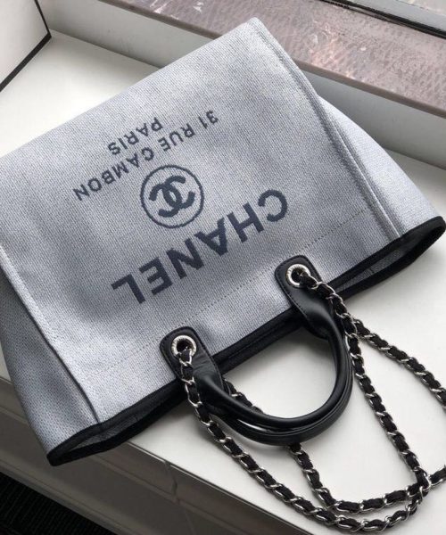 [REP 1:1] Chanel Deauville Tote 38cm White Gray For Women A66941