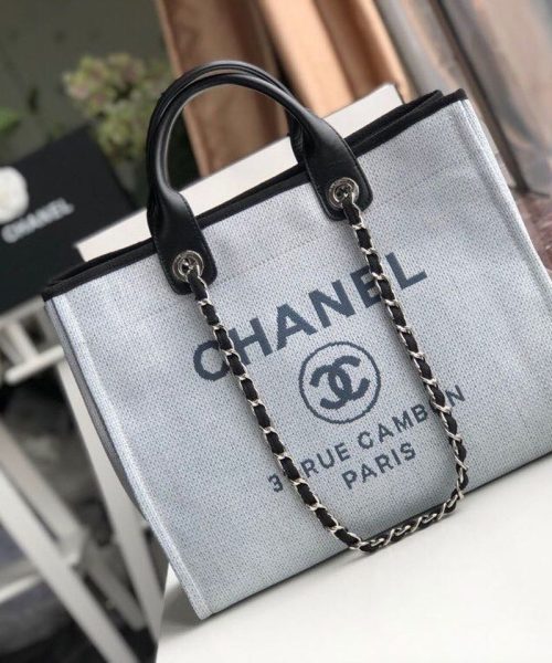 [REP 1:1] Chanel Deauville Tote 38cm White Gray For Women A66941