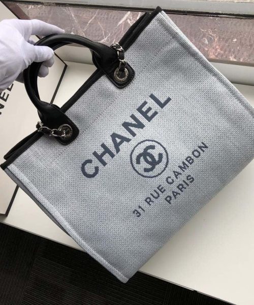 [REP 1:1] Chanel Deauville Tote 38cm White Gray For Women A66941