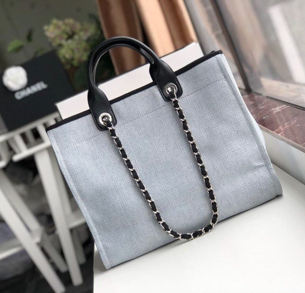 [REP 1:1] Chanel Deauville Tote 38cm White Gray For Women A66941