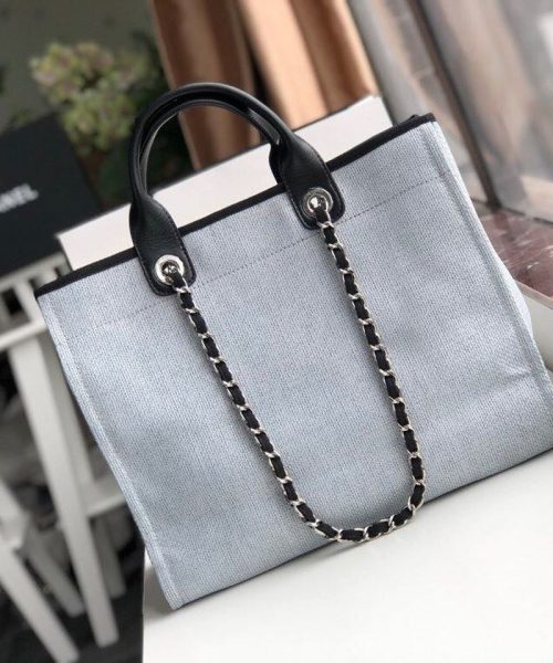 [REP 1:1] Chanel Deauville Tote 38cm White Gray For Women A66941