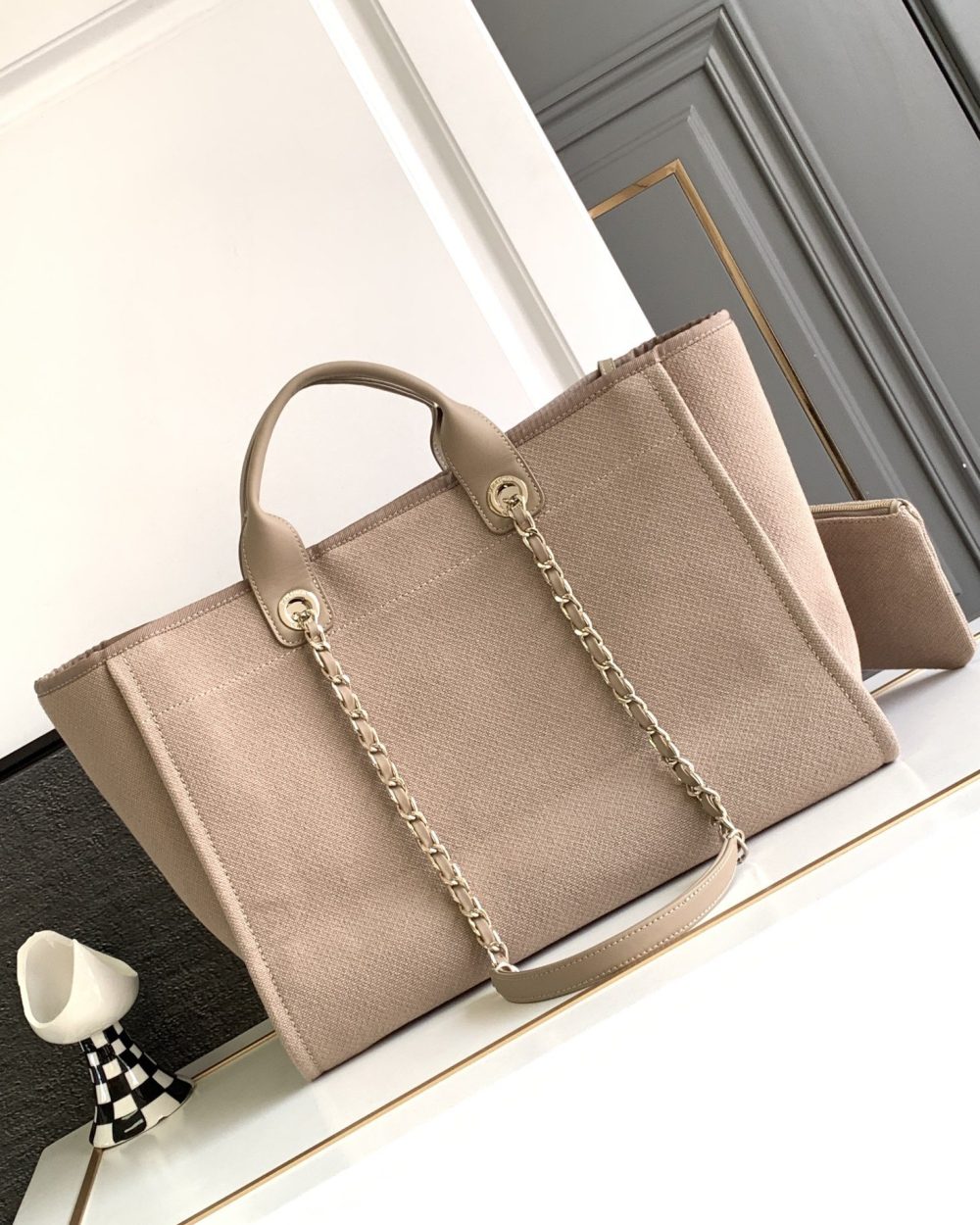 [REP 1:1] Chanel Deauville Tote Canvas Bag Beige For Women 38cm / 15in
