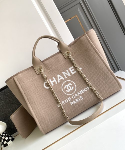 [REP 1:1] Chanel Deauville Tote Canvas Bag Beige For Women 38cm / 15in