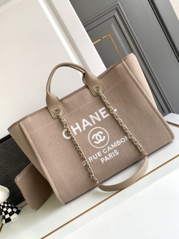 [REP 1:1] Chanel Deauville Tote Canvas Bag Beige For Women 38cm / 15in