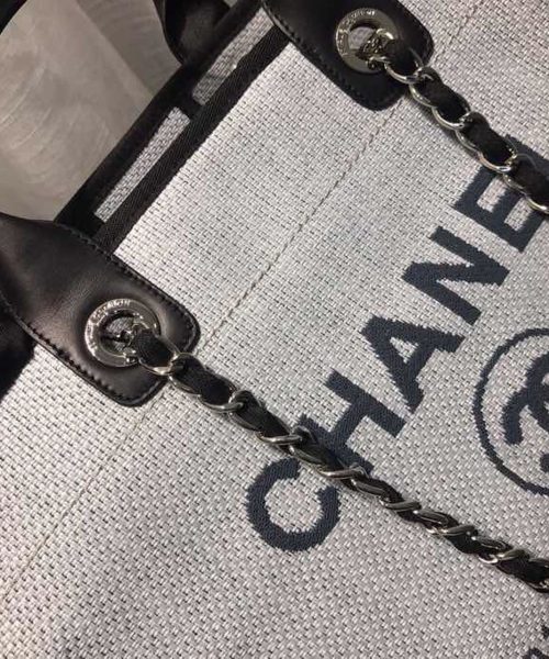 [REP 1:1] Chanel Deauville Tote Canvas Bag Light Grey For Women, Women's Handbags, Shoulder Bags 15in/38cm A66941