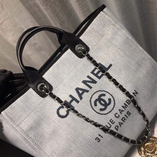 [REP 1:1] Chanel Deauville Tote Canvas Bag Light Grey For Women, Women's Handbags, Shoulder Bags 15in/38cm A66941