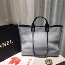 [REP 1:1] Chanel Deauville Tote Canvas Bag Light Grey For Women, Women's Handbags, Shoulder Bags 15in/38cm A66941