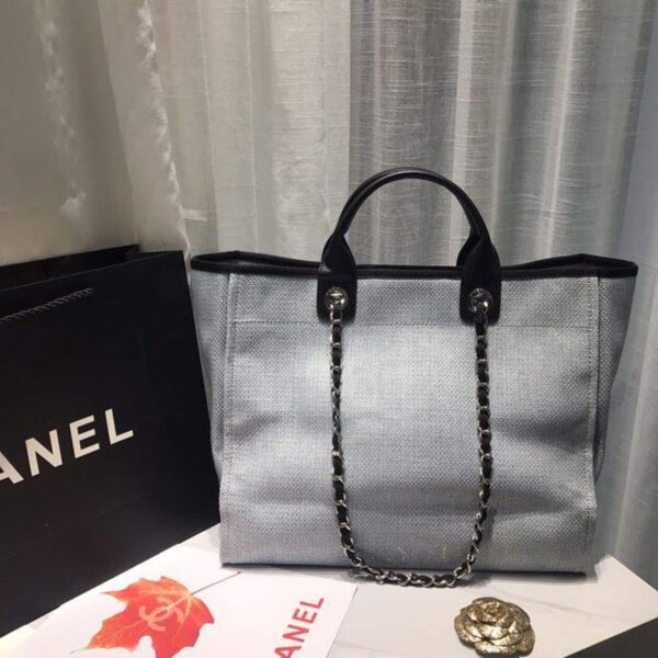 [REP 1:1] Chanel Deauville Tote Canvas Bag Light Grey For Women, Women's Handbags, Shoulder Bags 15in/38cm A66941