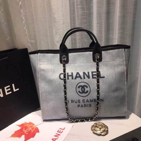 [REP 1:1] Chanel Deauville Tote Canvas Bag Light Grey For Women, Women's Handbags, Shoulder Bags 15in/38cm A66941