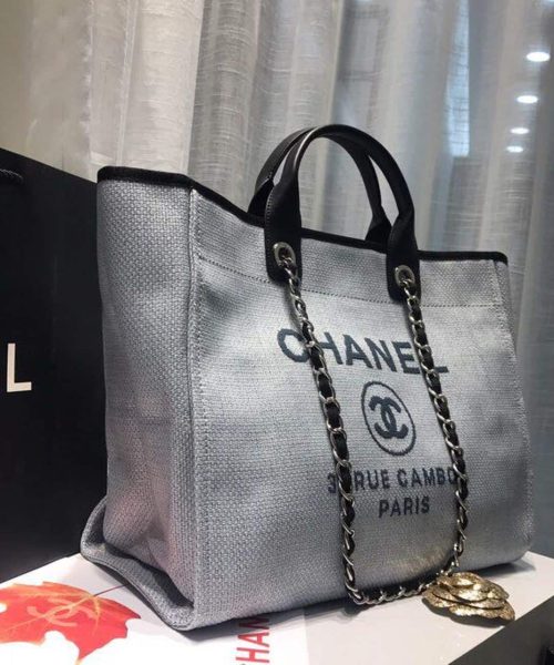 [REP 1:1] Chanel Deauville Tote Canvas Bag Light Grey For Women, Women's Handbags, Shoulder Bags 15in/38cm A66941