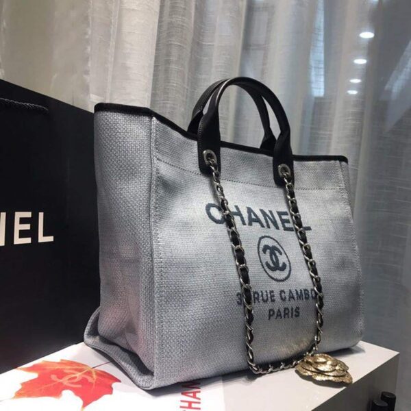 [REP 1:1] Chanel Deauville Tote Canvas Bag Light Grey For Women, Women's Handbags, Shoulder Bags 15in/38cm A66941