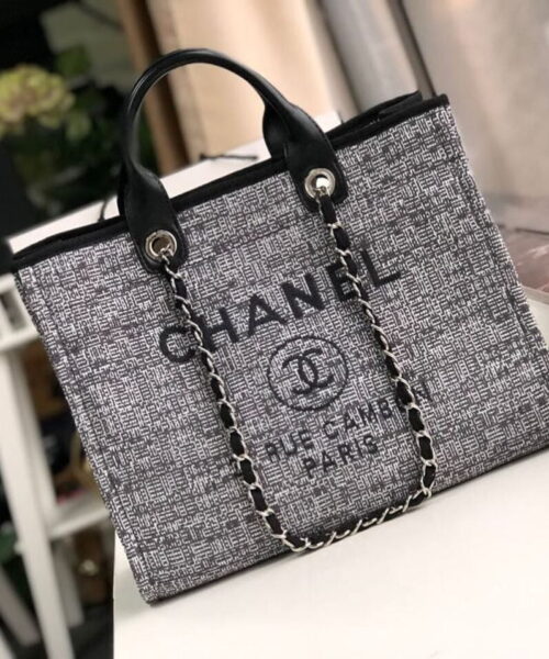 [REP 1:1] Chanel Deauville Tote Raffia Canvas Bag Black/White For Women 14.9in/38cm