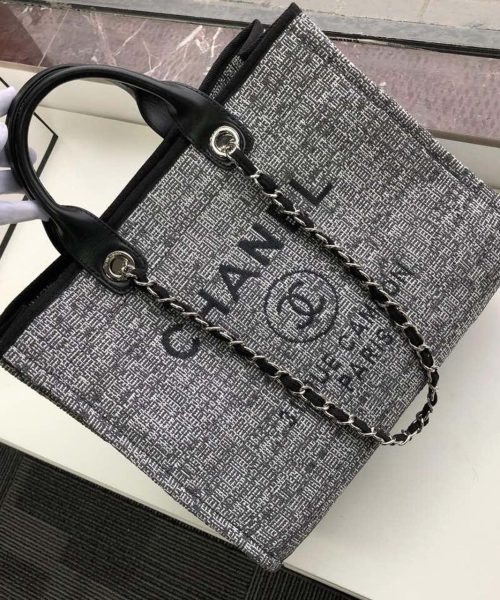 [REP 1:1] Chanel Deauville Tote Raffia Canvas Bag Black/White For Women 14.9in/38cm