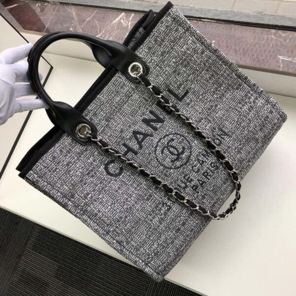 [REP 1:1] Chanel Deauville Tote Raffia Canvas Bag Black/White For Women 14.9in/38cm