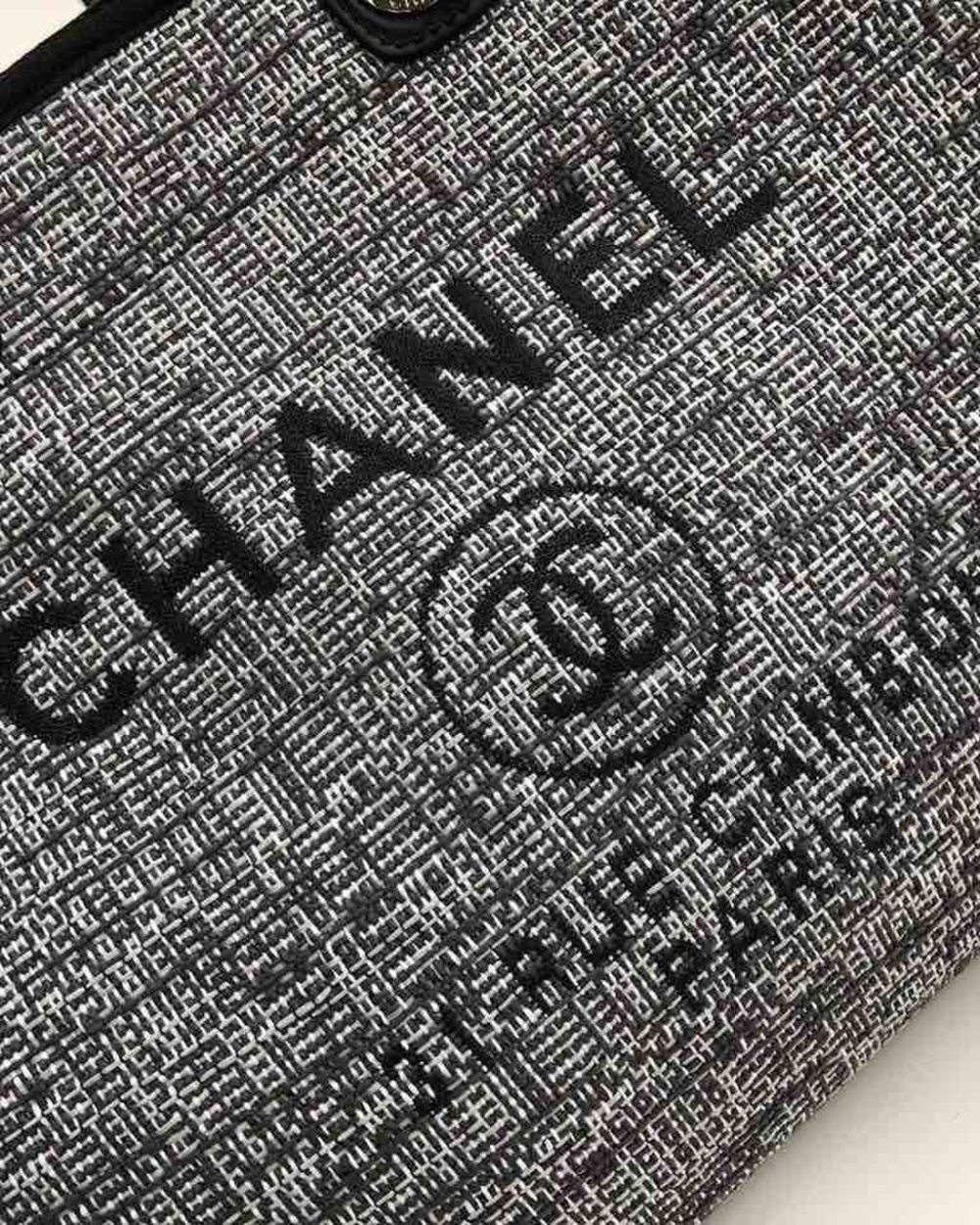 [REP 1:1] Chanel Deauville Tote Raffia Canvas Bag Black/White For Women 14.9in/38cm