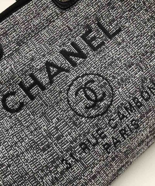 [REP 1:1] Chanel Deauville Tote Raffia Canvas Bag Black/White For Women 14.9in/38cm