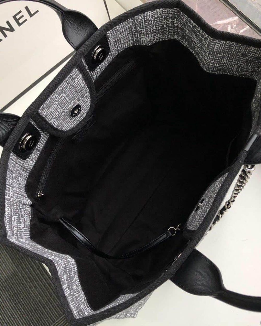 [REP 1:1] Chanel Deauville Tote Raffia Canvas Bag Black/White For Women 14.9in/38cm