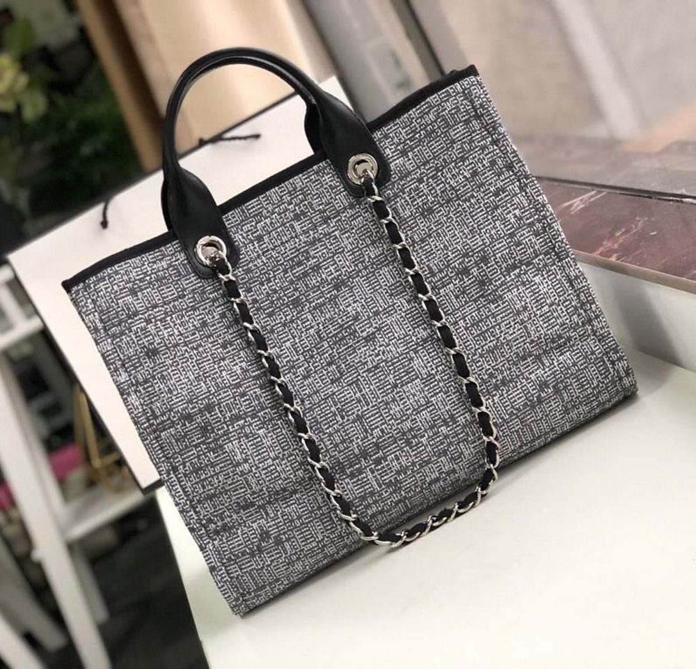 [REP 1:1] Chanel Deauville Tote Raffia Canvas Bag Black/White For Women 14.9in/38cm