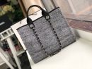 [REP 1:1] Chanel Deauville Tote Raffia Canvas Bag Black/White For Women 14.9in/38cm