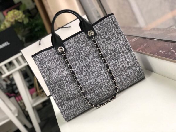[REP 1:1] Chanel Deauville Tote Raffia Canvas Bag Black/White For Women 14.9in/38cm