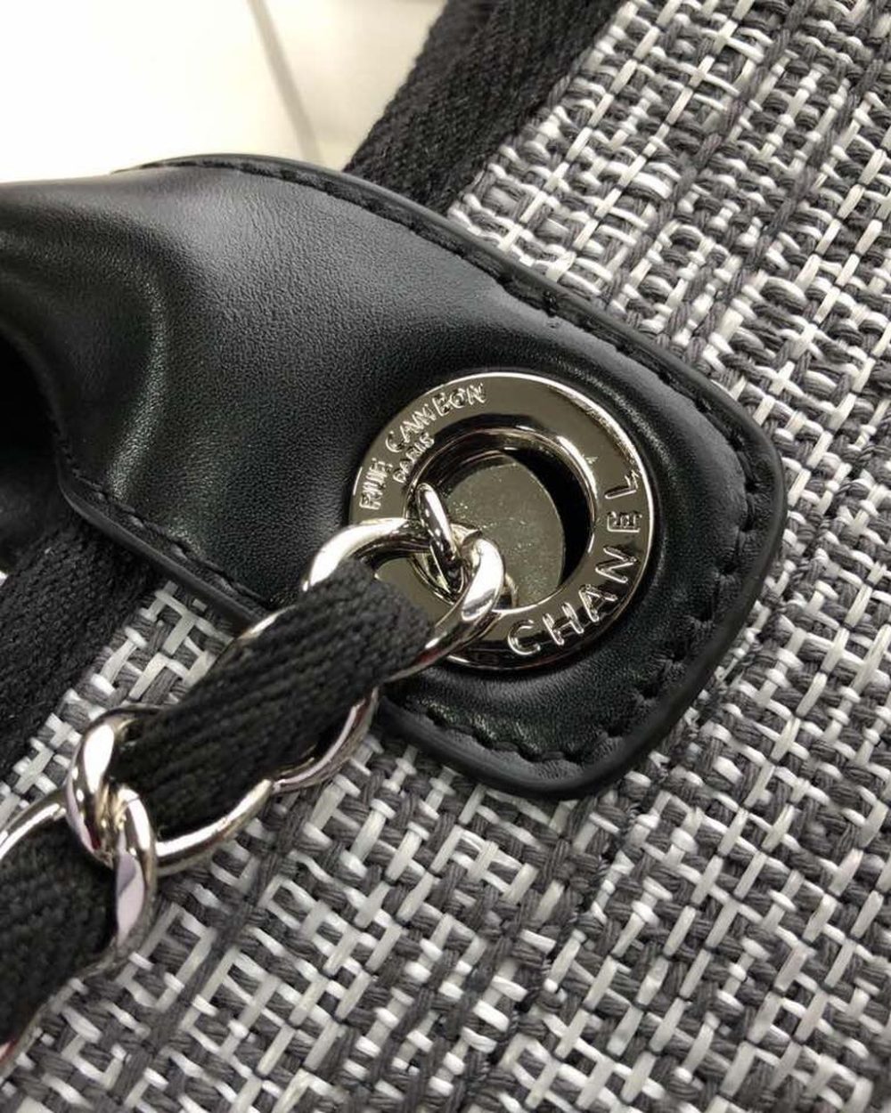 [REP 1:1] Chanel Deauville Tote Raffia Canvas Bag Black/White For Women 14.9in/38cm