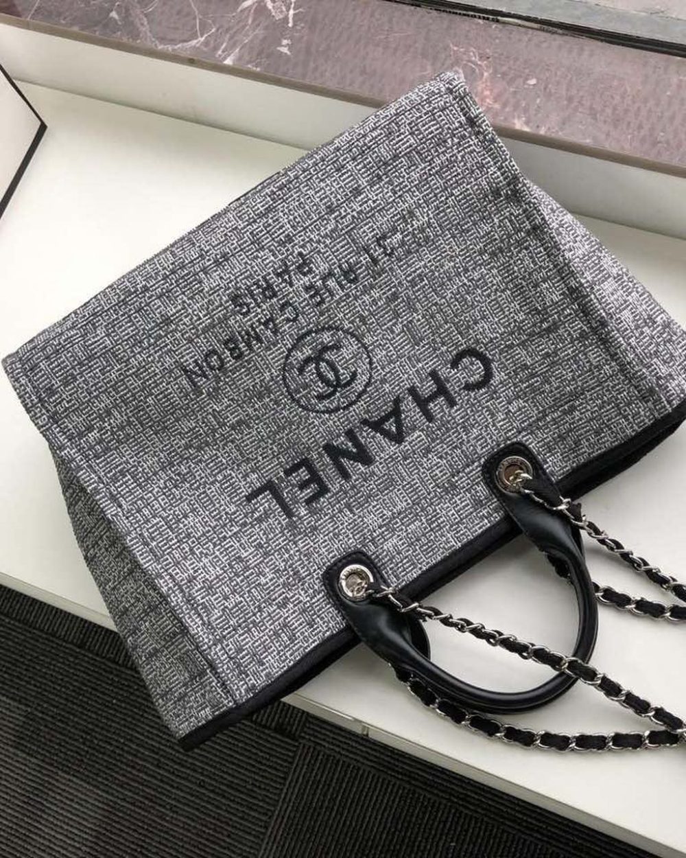 [REP 1:1] Chanel Deauville Tote Raffia Canvas Bag Black/White For Women 14.9in/38cm