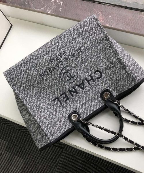 [REP 1:1] Chanel Deauville Tote Raffia Canvas Bag Black/White For Women 14.9in/38cm