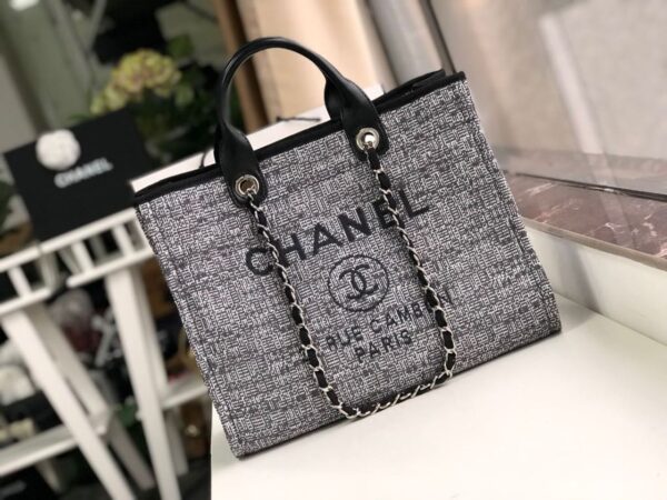 [REP 1:1] Chanel Deauville Tote Raffia Canvas Bag Black/White For Women 14.9in/38cm