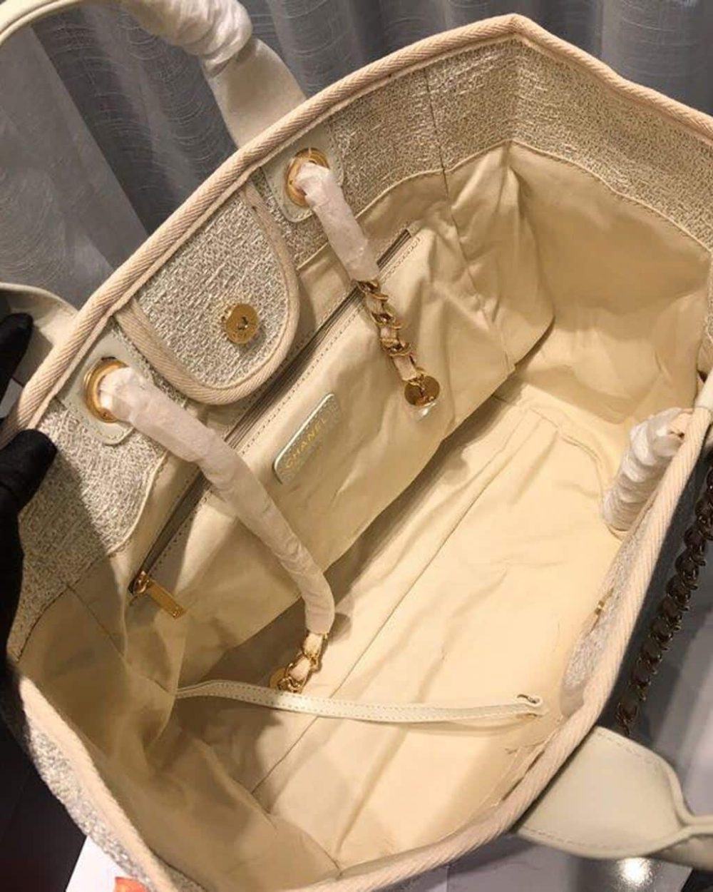 [REP 1:1] Chanel Deauville Tote Tweed Canvas Bag Fall/Winter Collection, Beige/Cream/Gold/Multi For Women 15in/38cm