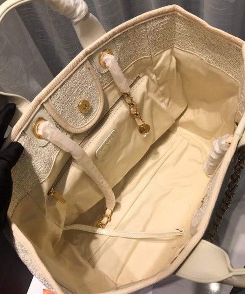 [REP 1:1] Chanel Deauville Tote Tweed Canvas Bag Fall/Winter Collection, Beige/Cream/Gold/Multi For Women 15in/38cm