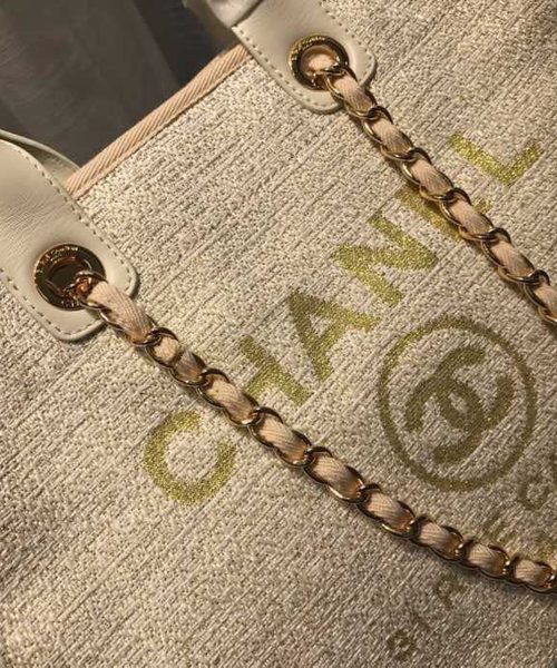 [REP 1:1] Chanel Deauville Tote Tweed Canvas Bag Fall/Winter Collection, Beige/Cream/Gold/Multi For Women 15in/38cm