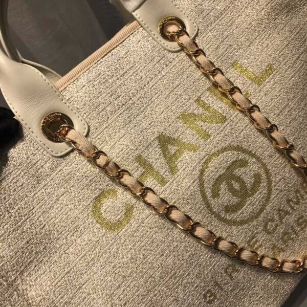 [REP 1:1] Chanel Deauville Tote Tweed Canvas Bag Fall/Winter Collection, Beige/Cream/Gold/Multi For Women 15in/38cm